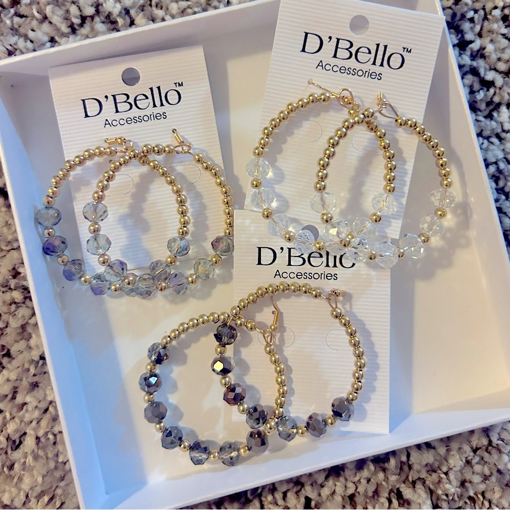 NWT Lot Of 3 Beaded Gold Hoop Earrings